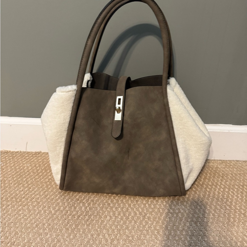 Cream and Gray Tote with Modern Geometric Design